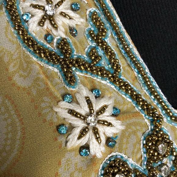 Soft Surroundings yellow orange blue beaded sheer tunic top size Extra Large XL - Picture 9 of 16